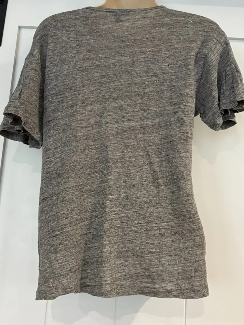 J Crew gray linen top with pleated short sleeves, size S
